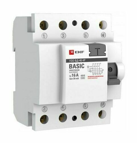 Устройство защитного отключения УЗО ВДТ-40 4P 63А/100мА (электронное) EKF Basic