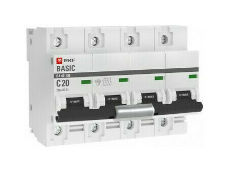 Автоматический выключатель 4P 20А (C) 10kA ВА 47-100 EKF Basic