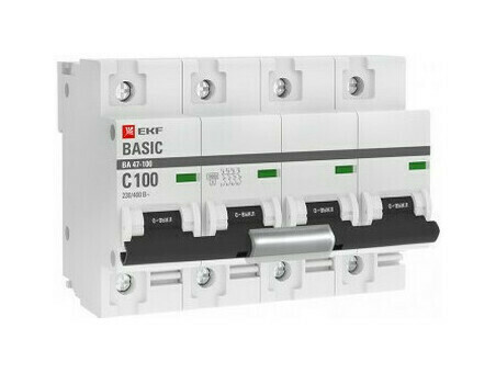 Автоматический выключатель 4P 100А (C) 10kA ВА 47-100 EKF Basic