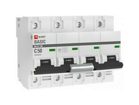 Автоматический выключатель 4P 50А (C) 10kA ВА 47-100 EKF Basic