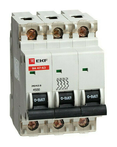 Автоматический выключатель EKF PROxima 3P 1А (D) 4.5кА, mcb4763-3-01D