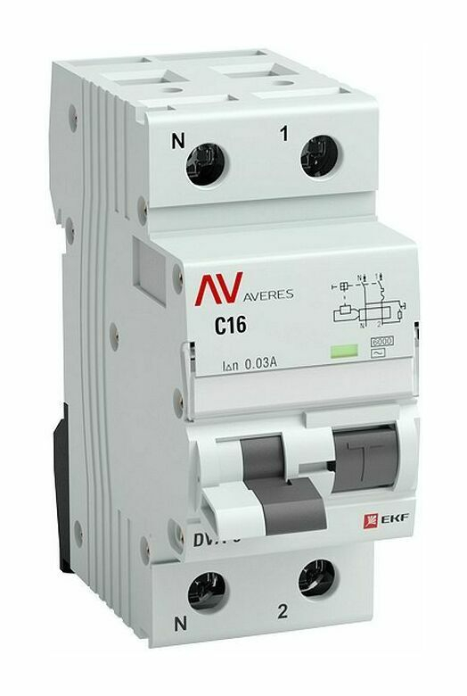 Дифференциальный автомат DVA-10 1P+N 16А (C) 30мА (A) 10кА EKF AVERES